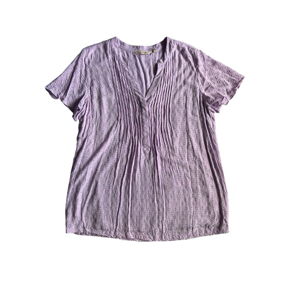 Soft Surroundings Womens Swiss‎ Dot Pintuck Popover Blouse Size L Purple Cottage